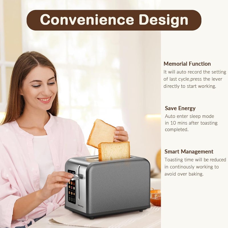 Mecity 2 Slice Touch Screen Toaster, 1.5" Wide Slot, Stainless Steel Smart Toaster for Bagels, Muffins, Waffles, Gluten-Free Breads, Defrost, Reheat, Timer, 120V 825W, Grey Pearl - Image 5